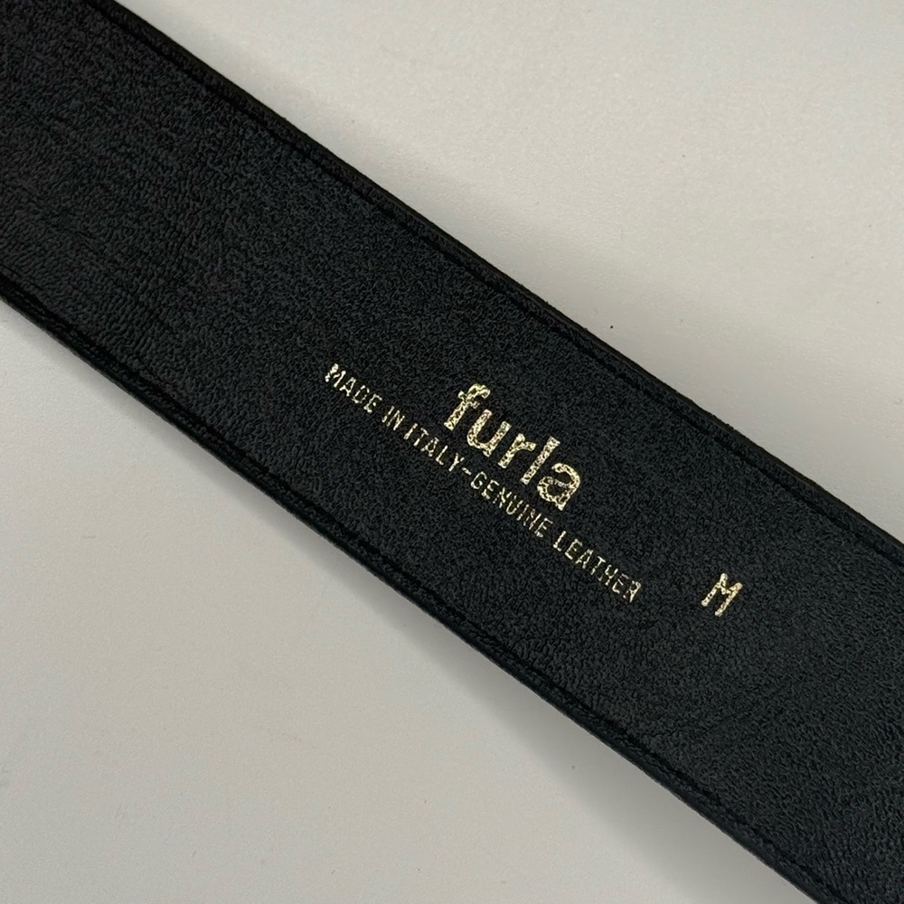 Y2K Furla Black Leather Waist Belt Made in Italy Minimalist Wide Belt Size M - Picture 7 of 10